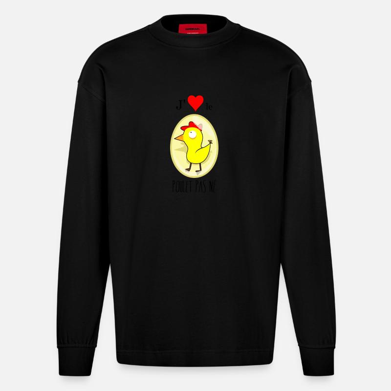 j'aime le poulet pas né - Manches longues bio épais oversize fabriqué en UE - SOLID BLACK