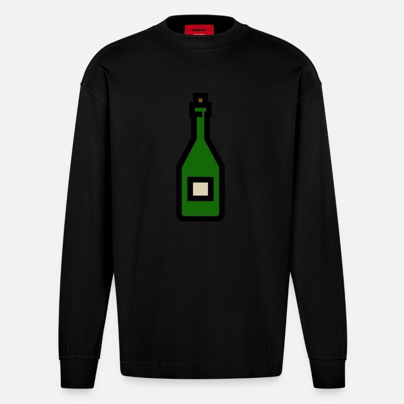 Bouteille de vin, bouteille de - Manches longues bio épais oversize fabriqué en UE - SOLID BLACK