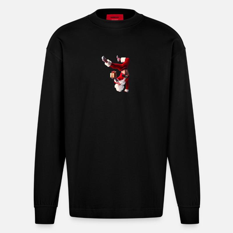 Humorvoller Weihnachtsmann mit Geschenk - Heavyweight Oversized Organic Langarmshirt Made in EU - SOLID BLACK