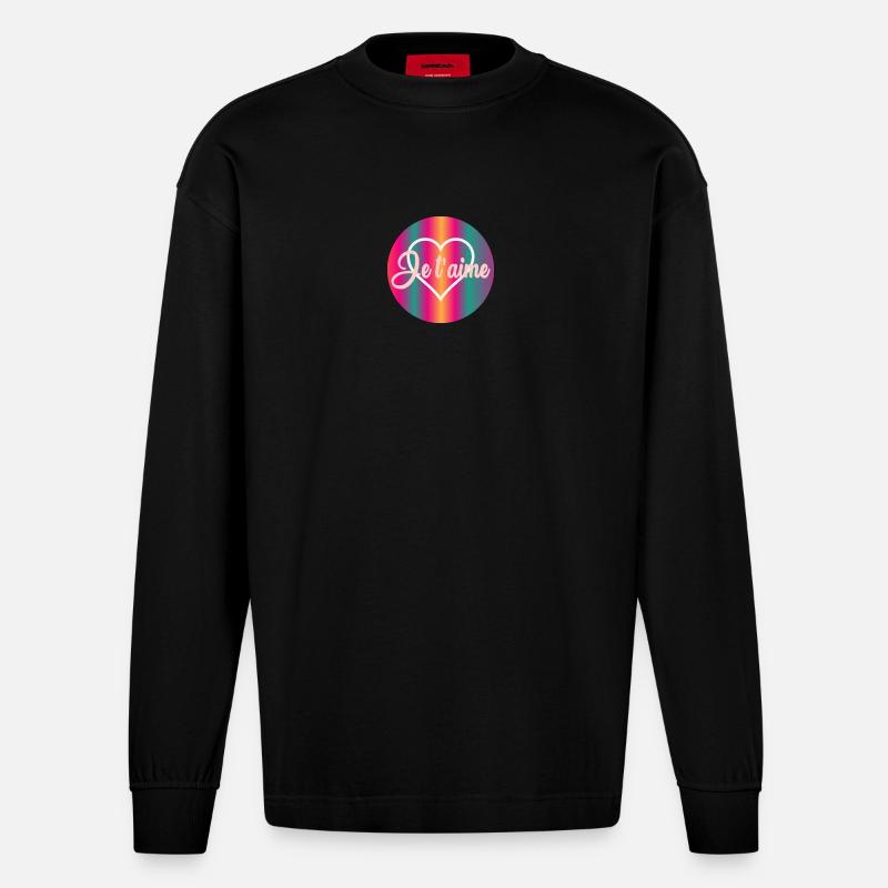 HERZ, ICH LIEBE DICH - Heavyweight Oversized Organic Langarmshirt Made in EU - SOLID BLACK