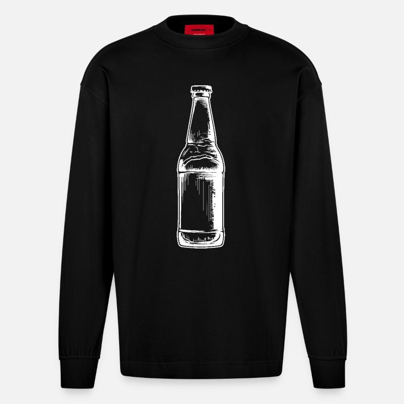 Flasche Bier - Heavyweight Oversized Organic Langarmshirt Made in EU - SOLID BLACK