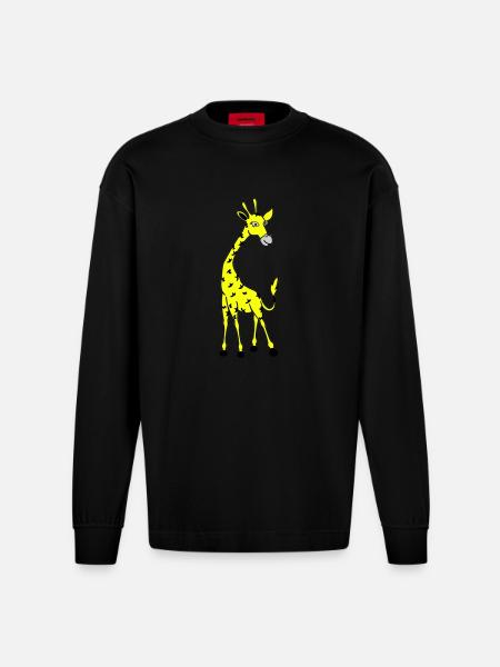 Giraffe 02 - Heavyweight Oversized Organic Longsleeve Shirt Made in EU - SOLID BLACK