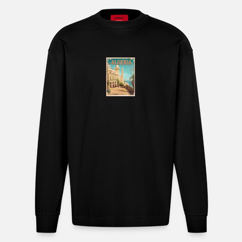Algerien Küste Historischer Blick - Heavyweight Oversized Organic Langarmshirt Made in EU - SOLID BLACK