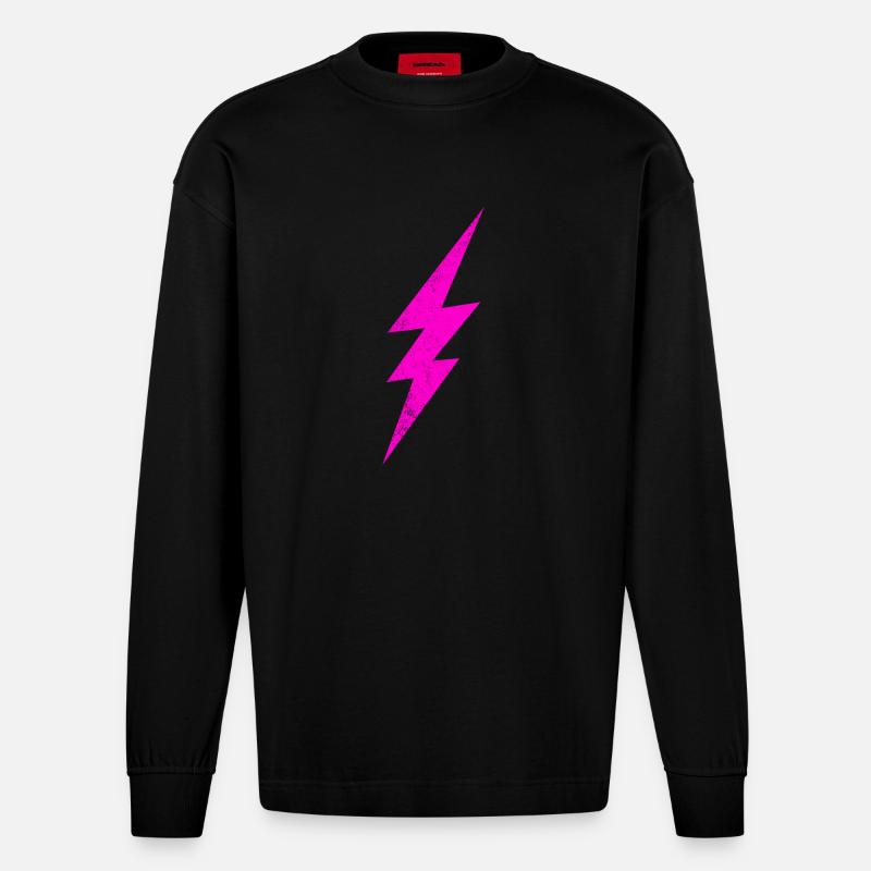 Leuchtender Pinker Blitz - Heavyweight Oversized Organic Langarmshirt Made in EU - SOLID BLACK