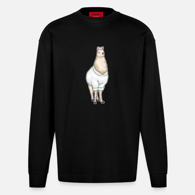 Lama Krankenschwester - Heavyweight Oversized Organic Langarmshirt Made in EU - SOLID BLACK