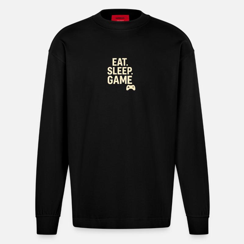 Manette de jeu Eat Sleep - Manches longues bio épais oversize fabriqué en UE - SOLID BLACK