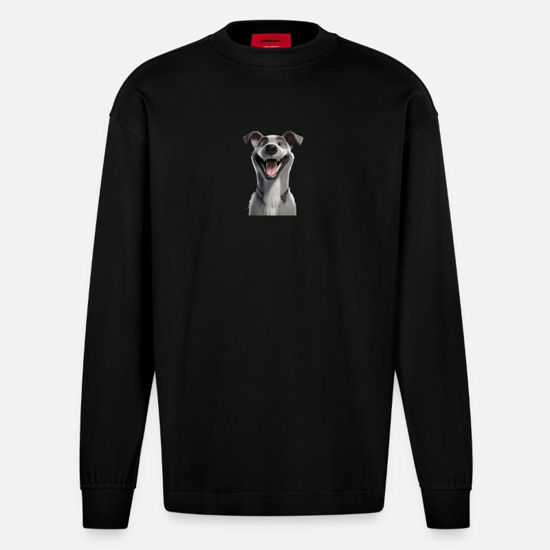 Mascotte du lévrier souriant - Manches longues bio épais oversize fabriqué en UE - SOLID BLACK
