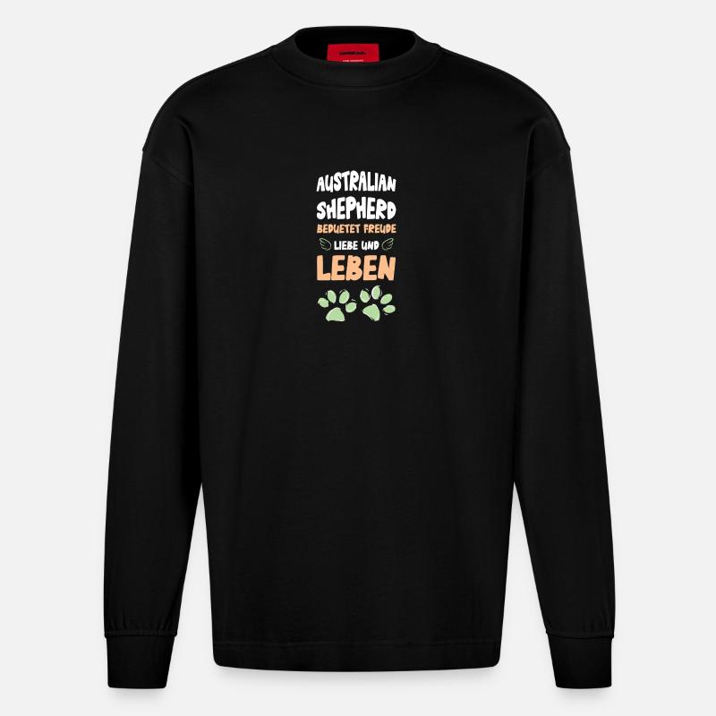 Australischer Shepherd Freude Leben - Heavyweight Oversized Organic Langarmshirt Made in EU - SOLID BLACK
