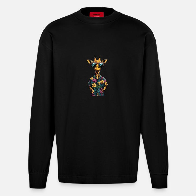 Giraffe Comic Urlaub - Heavyweight Oversized Organic Langarmshirt Made in EU - SOLID BLACK