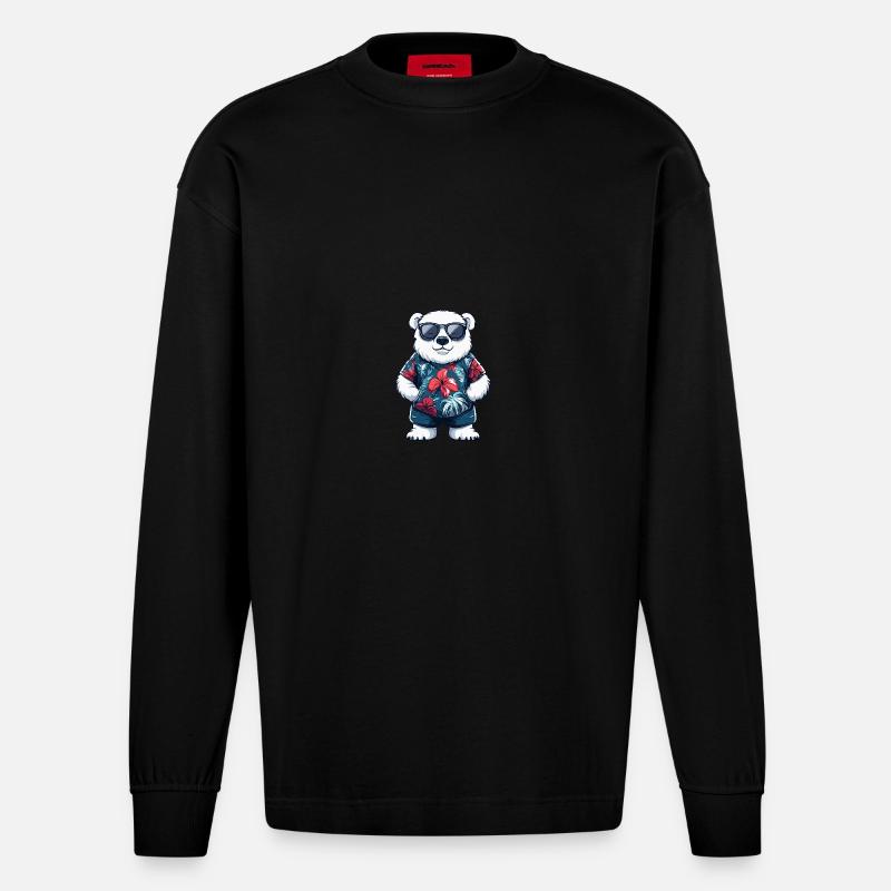 Polar Bear Cool Summer - Heavyweight Oversized Organic Longsleeve Shirt Made in EU - SOLID BLACK