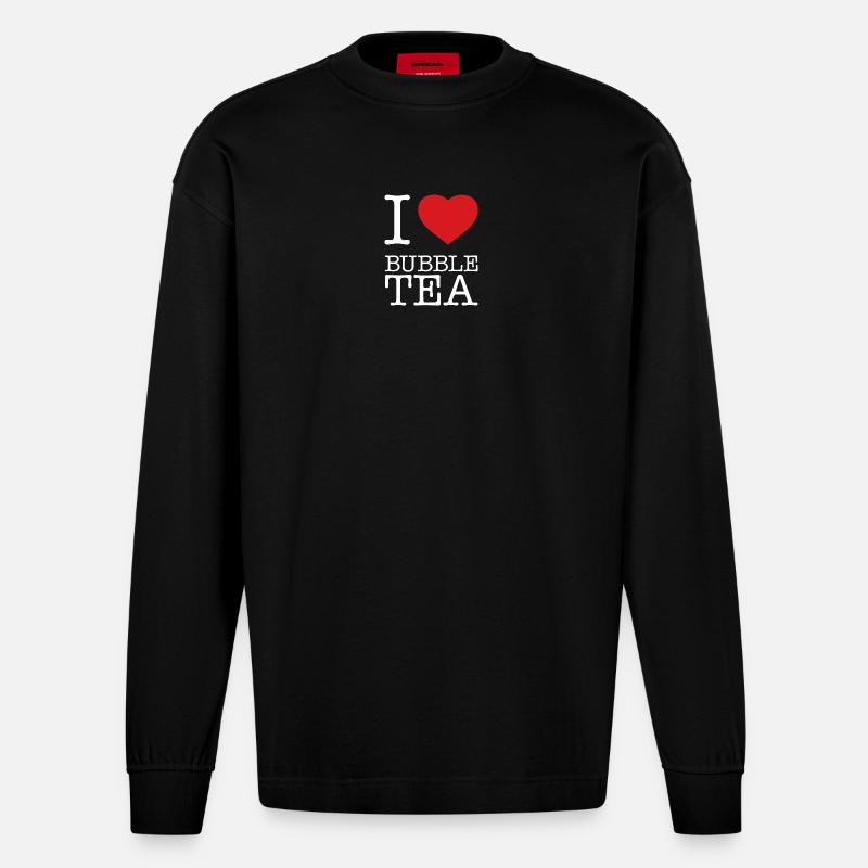 I LOVE BUBBLE TEA - Heavyweight Oversized Organic Langarmshirt Made in EU - SOLID BLACK