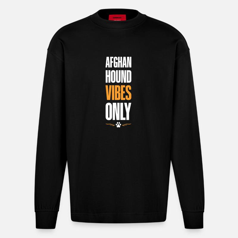 Afghan Hound Vibes Only - Heavyweight Oversized Organic Langarmshirt Made in EU - SOLID BLACK