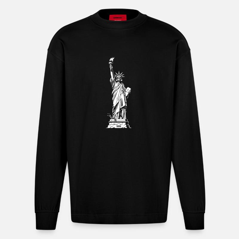 Liberty Silhouette: Fackel & Tablet - Heavyweight Oversized Organic Langarmshirt Made in EU - SOLID BLACK