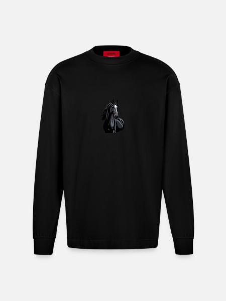 schwarzes Pferd Silhouette - Heavyweight Oversized Organic Langarmshirt Made in EU - SOLID BLACK
