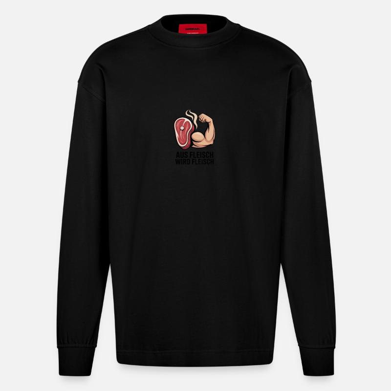 Aus Fleisch wird Fleisch Fitness - Heavyweight Oversized Organic Langarmshirt Made in EU - SOLID BLACK