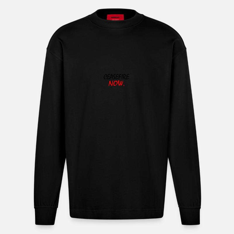 Ceasefire now - Heavyweight Oversized Organic Langarmshirt Made in EU - SOLID BLACK