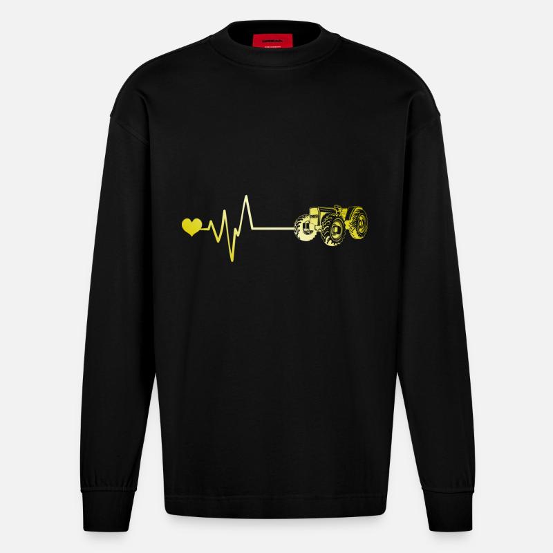 Traktor Puls Herz Liebe - Heavyweight Oversized Organic Langarmshirt Made in EU - SOLID BLACK