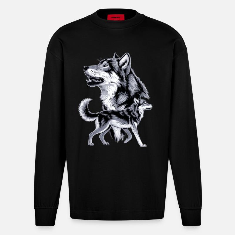 Wolf - Heavyweight Oversized Organic Langarmshirt Made in EU - SOLID BLACK
