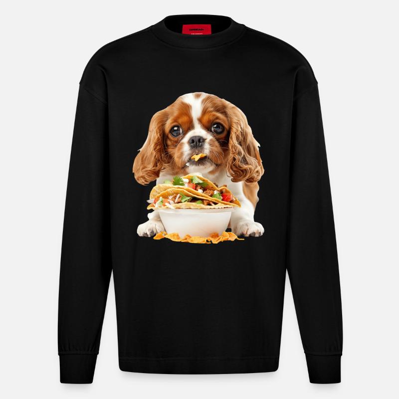 Cavalier King Spaniel - Manches longues bio épais oversize fabriqué en UE - SOLID BLACK
