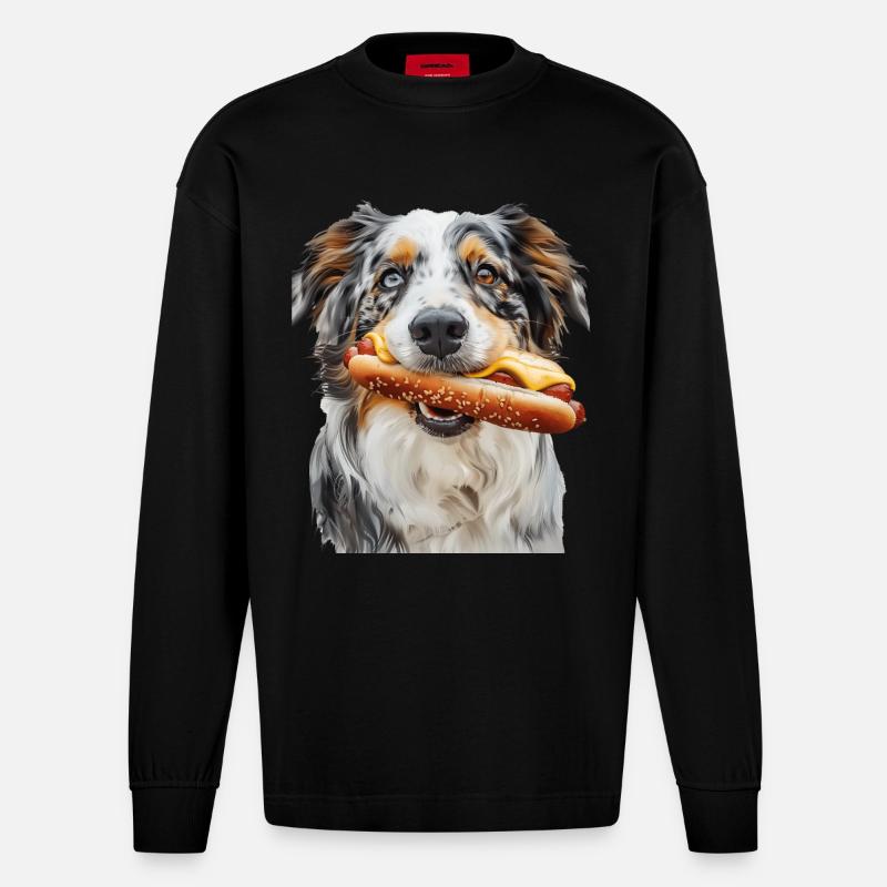 Australischer Schäferhund - Heavyweight Oversized Organic Langarmshirt Made in EU - SOLID BLACK