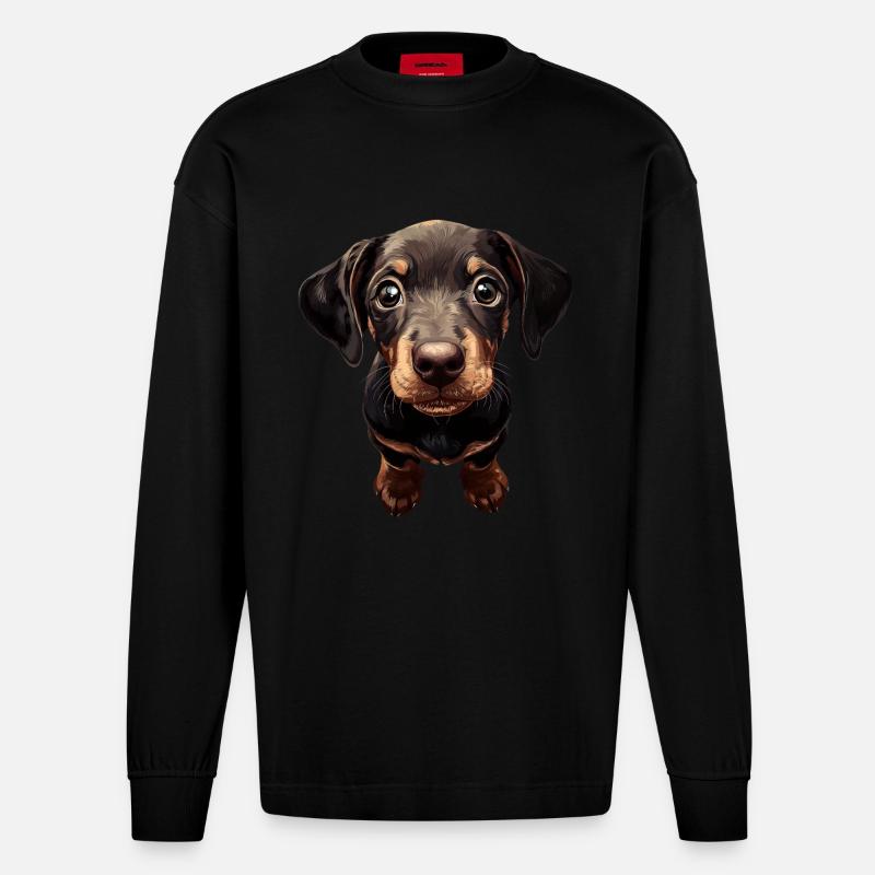 Dobermann - Heavyweight Oversized Organic Langarmshirt Made in EU - SOLID BLACK