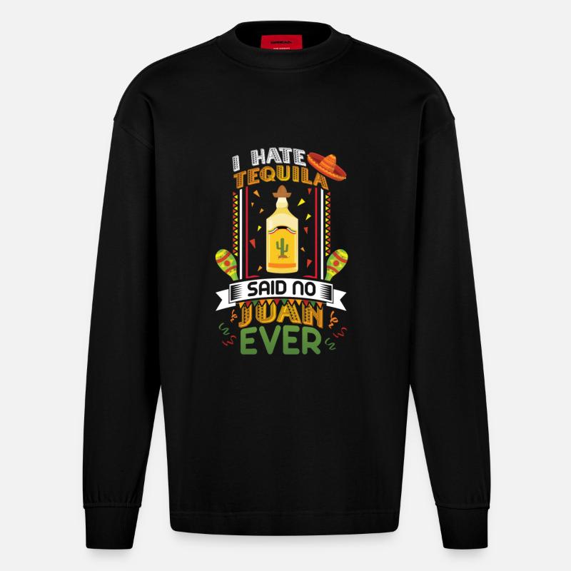 Party Tequila drinking - Heavyweight Oversized Organic Langarmshirt Made in EU - SOLID BLACK