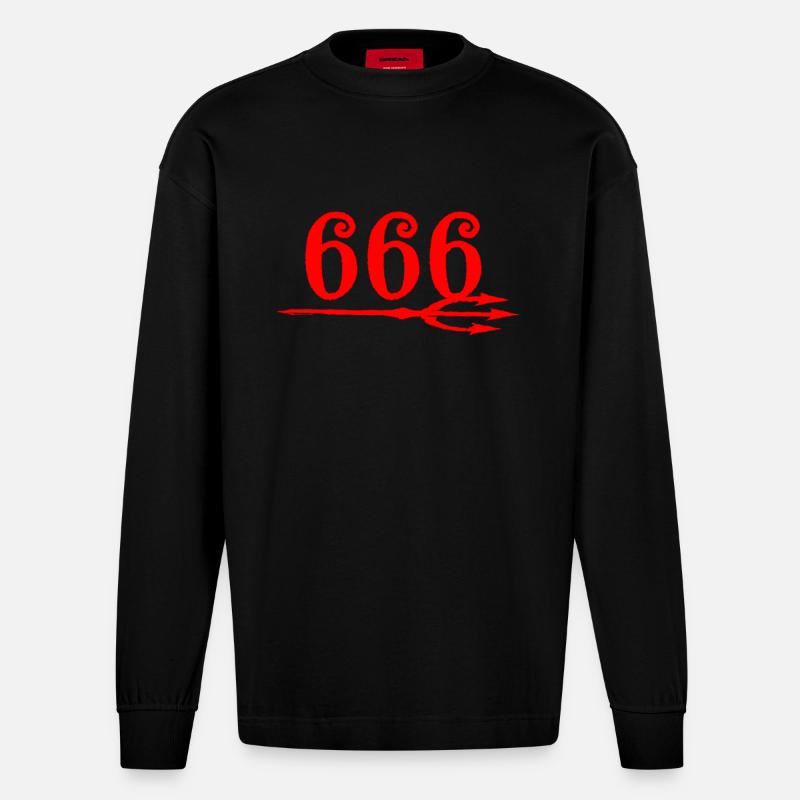 666 Devils Trident - Heavyweight Oversized Organic Langarmshirt Made in EU - SOLID BLACK