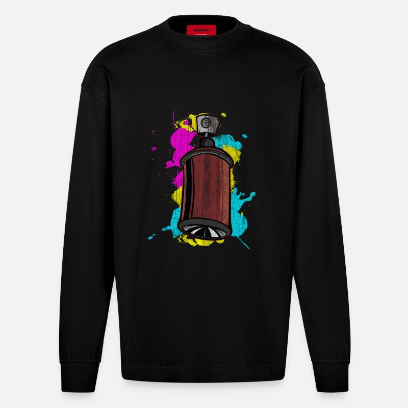 Graffiti Spraydose mit Spritzfarben - Heavyweight Oversized Organic Langarmshirt Made in EU - SOLID BLACK