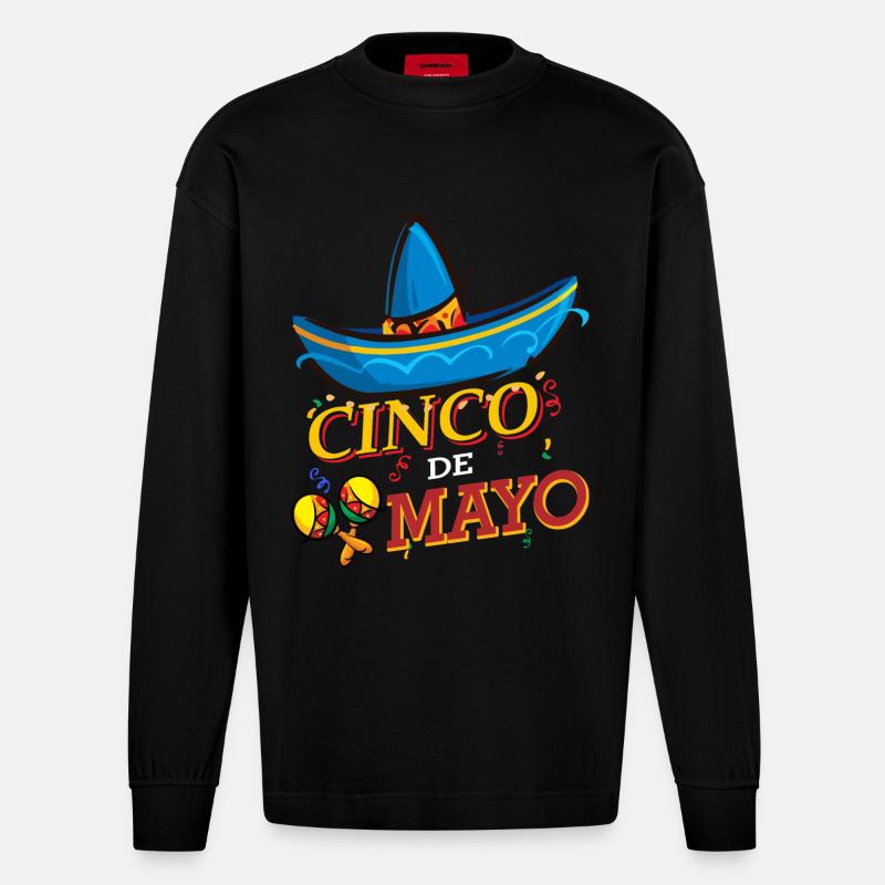cinco de mayo - 5 de mayo - Manches longues bio épais oversize fabriqué en UE - SOLID BLACK