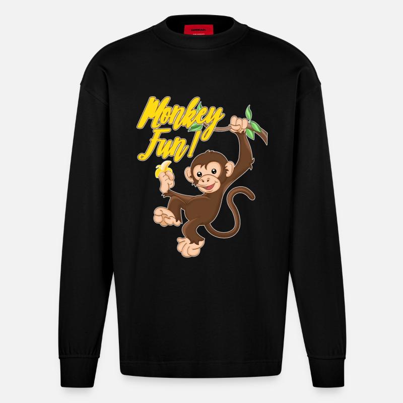 Monkey Monkey Fun Monkey Monkey - Heavyweight Oversized Organic Longsleeve Shirt Made in EU - SOLID BLACK