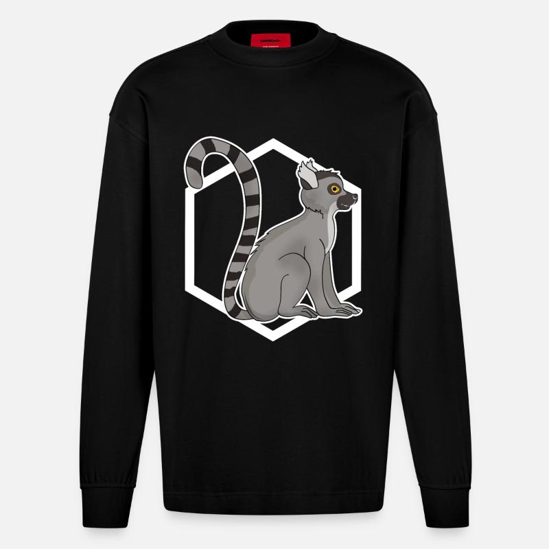 Lemur Äffchen - Heavyweight Oversized Organic Langarmshirt Made in EU - SOLID BLACK