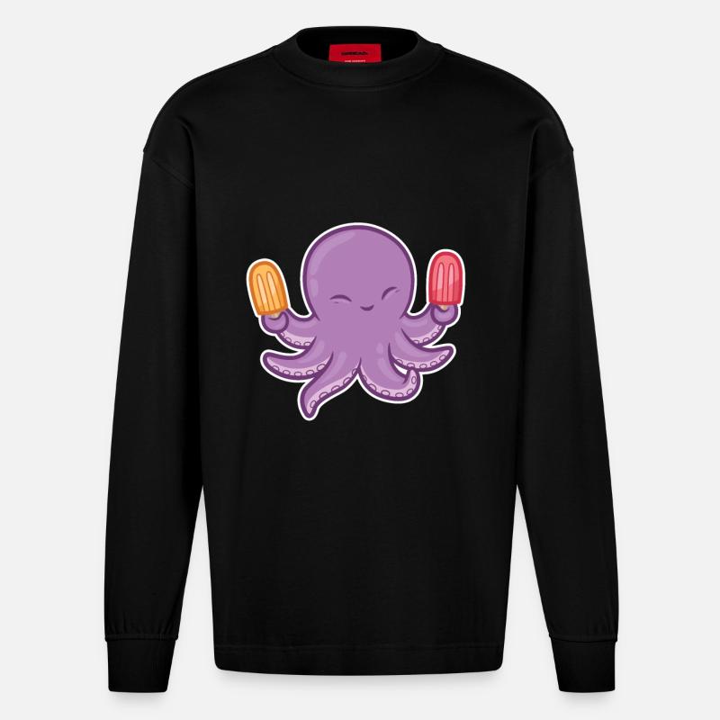 Eis Oktopus - Heavyweight Oversized Organic Langarmshirt Made in EU - SOLID BLACK