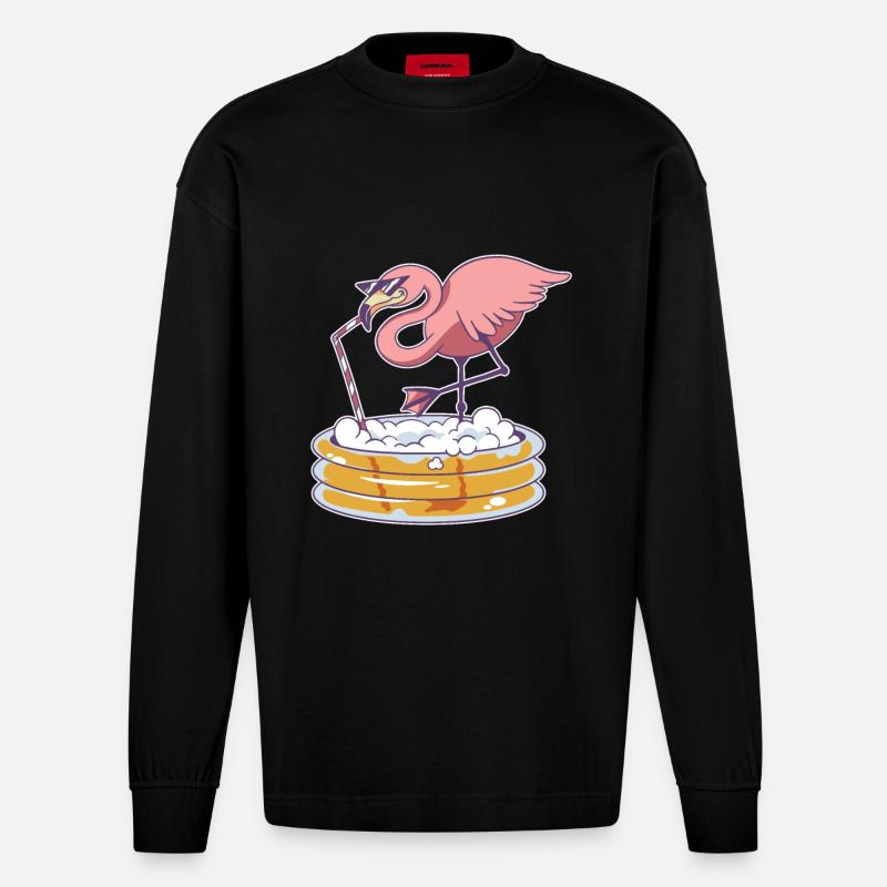 Flamingo Pool - Heavyweight Oversized Organic Langarmshirt Made in EU - SOLID BLACK