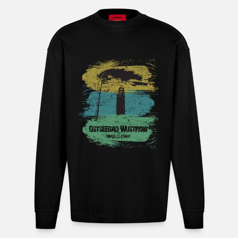 Wustrow Ostsee - DarssCoast - Halbinsel Darss - Heavyweight Oversized Organic Langarmshirt Made in EU - SOLID BLACK