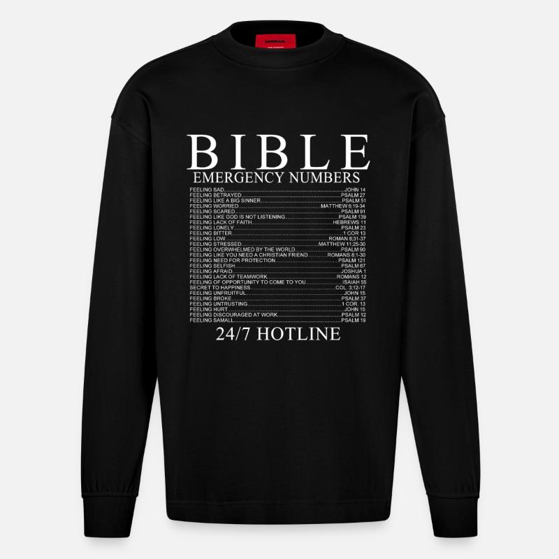 Notrufnummern der Bibel - Heavyweight Oversized Organic Langarmshirt Made in EU - SOLID BLACK