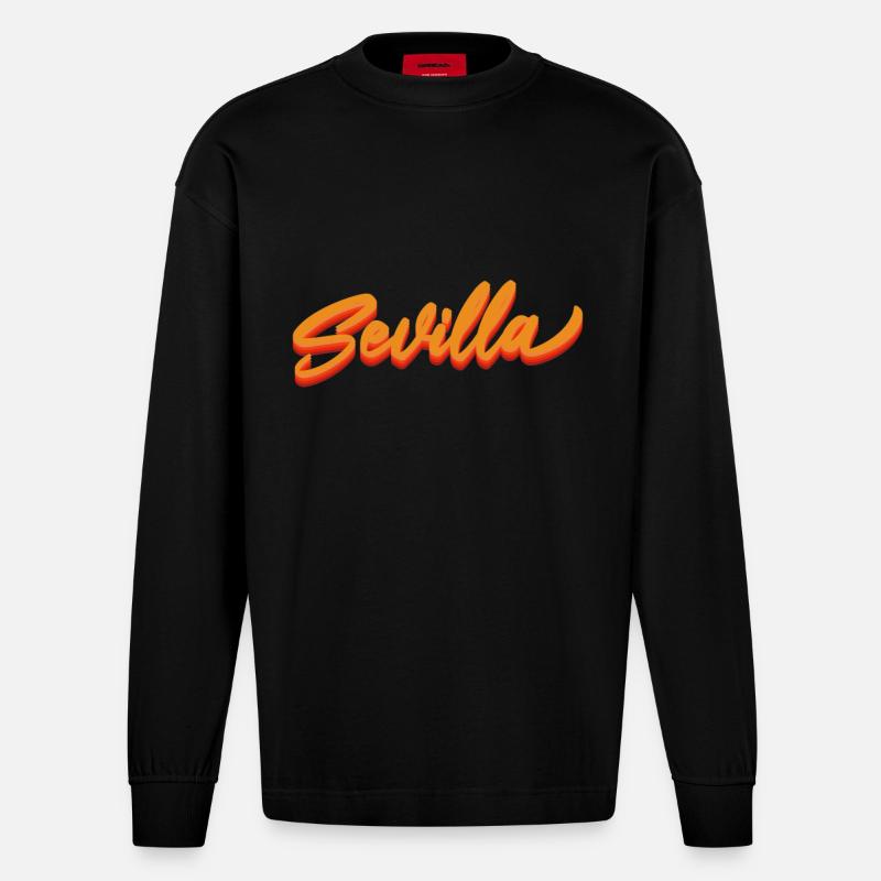 Sevilla Gradient Script Logo - Heavyweight Oversized Organic Langarmshirt Made in EU - SOLID BLACK