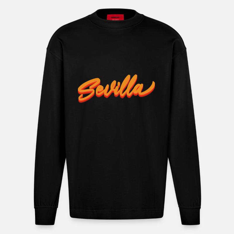 Sevilla Gradient Script Logo - Heavyweight Oversized Organic Longsleeve Shirt Made in EU - SOLID BLACK