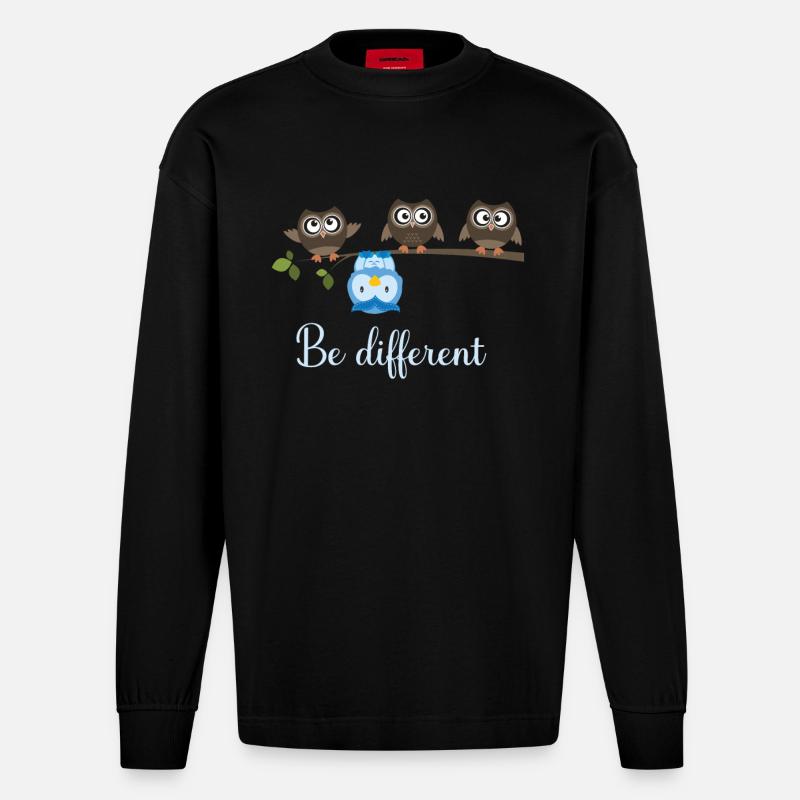 Be Different Eule - Heavyweight Oversized Organic Langarmshirt Made in EU - SOLID BLACK