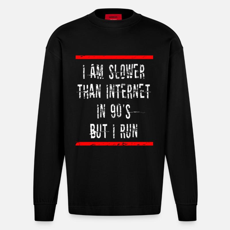 Slow Runner Running Run Gift - Heavyweight Oversized Organic Longsleeve Shirt Made in EU - SOLID BLACK