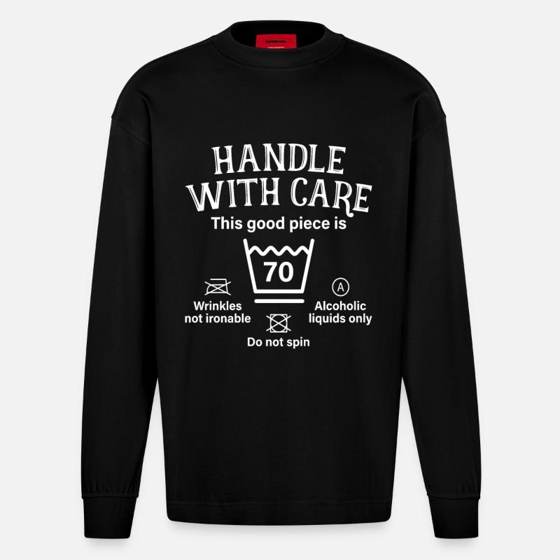 Manipuler avec précaution 70ème anniversaire - Manches longues bio épais oversize fabriqué en UE - SOLID BLACK