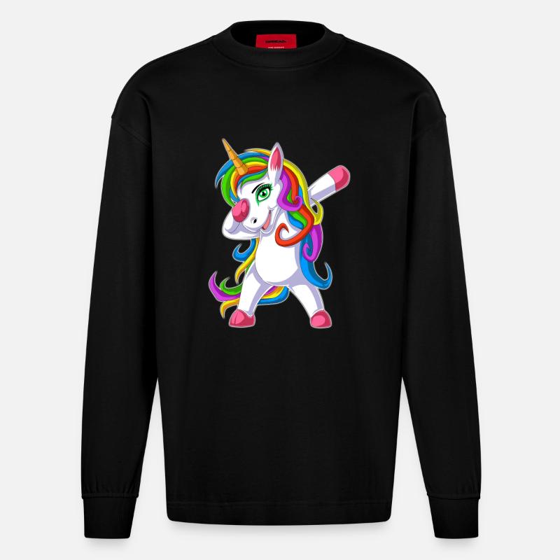 dabbing Einhorn - Heavyweight Oversized Organic Langarmshirt Made in EU - SOLID BLACK