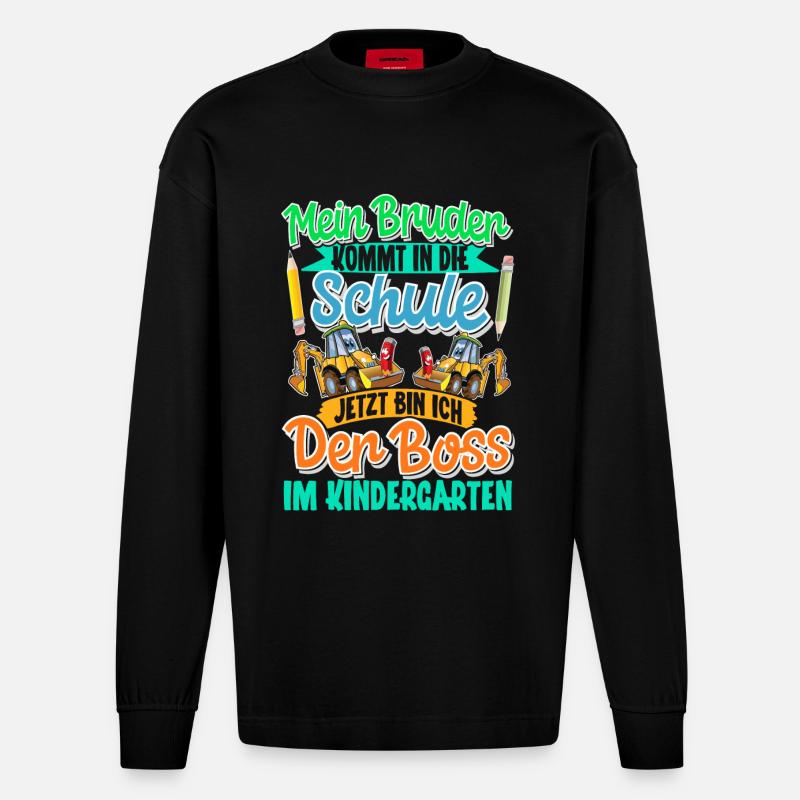 Bruder Bagger Einschulung Kindergarten - Heavyweight Oversized Organic Langarmshirt Made in EU - SOLID BLACK