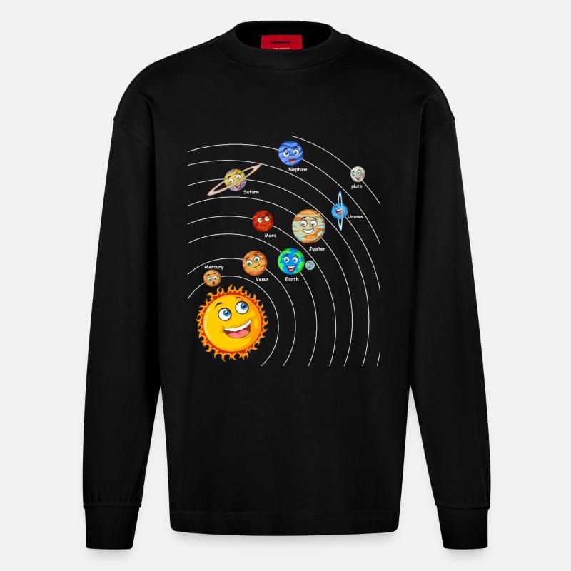 Sonnensystem - Heavyweight Oversized Organic Langarmshirt Made in EU - SOLID BLACK