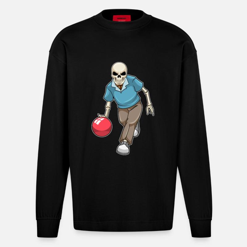 Skelett Bowling Bowlingkugel - Heavyweight Oversized Organic Langarmshirt Made in EU - SOLID BLACK