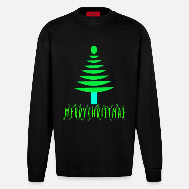 Neon-Kiefern-Weihnachtsbaum - Heavyweight Oversized Organic Langarmshirt Made in EU - SOLID BLACK
