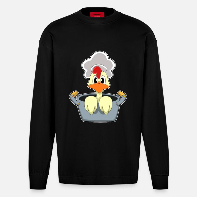 Poulet avec marmite - Manches longues bio épais oversize fabriqué en UE - SOLID BLACK