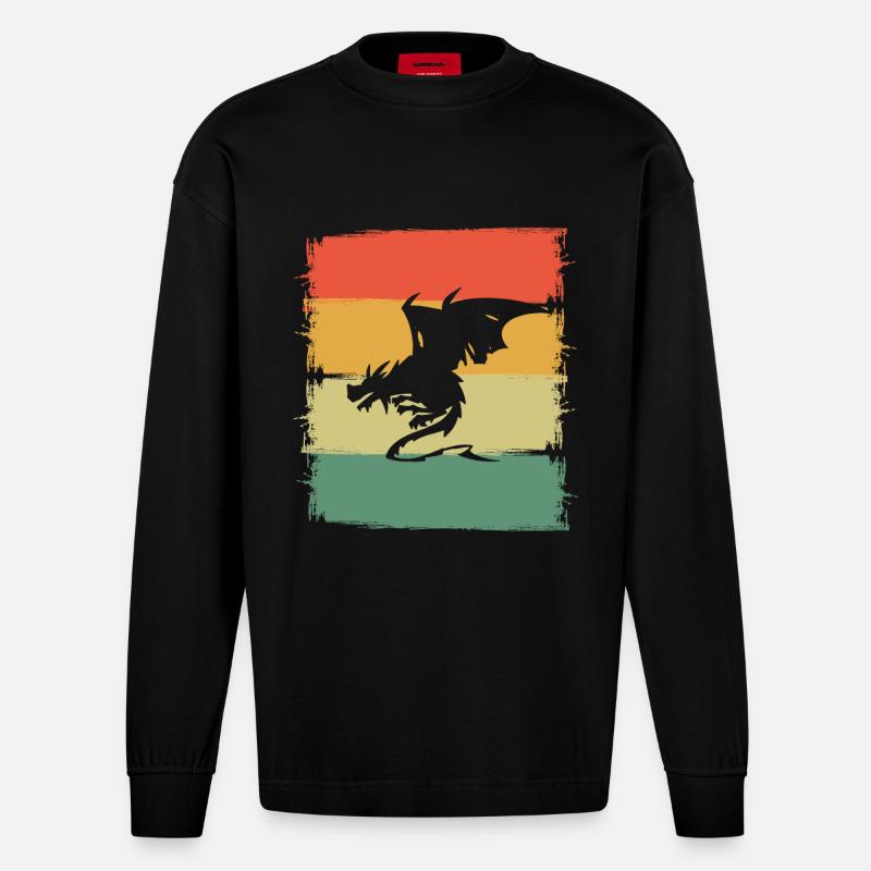 Drache Drachen - Heavyweight Oversized Organic Langarmshirt Made in EU - SOLID BLACK