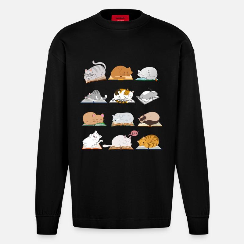 Collection de chats de lecture - Manches longues bio épais oversize fabriqué en UE - SOLID BLACK