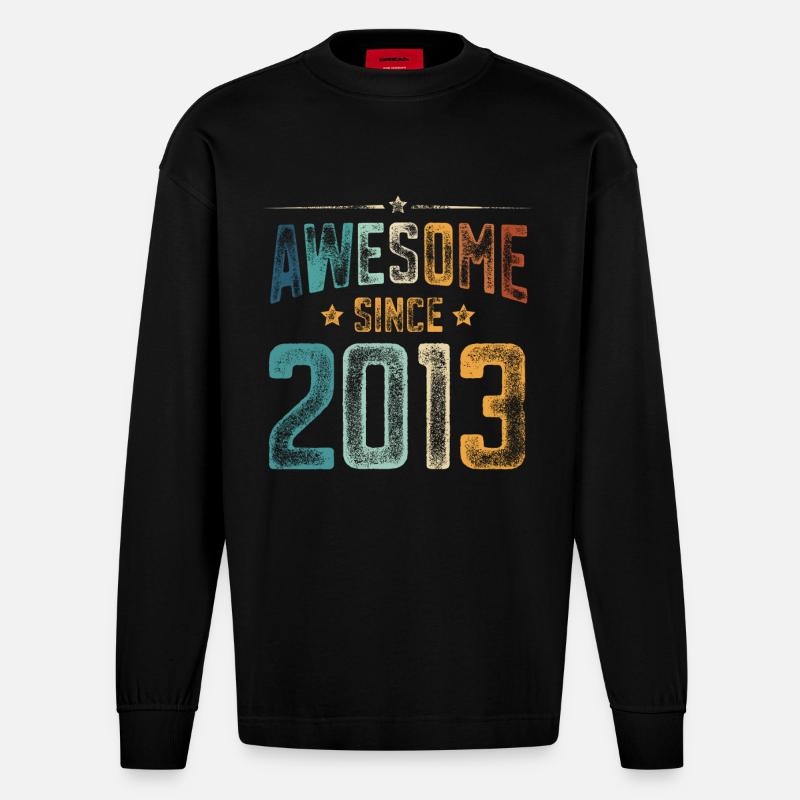 2013 Naissance Année de naissance - Manches longues bio épais oversize fabriqué en UE - SOLID BLACK