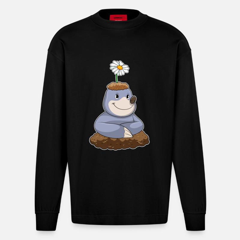 Maulwurf Gänseblümchen - Heavyweight Oversized Organic Langarmshirt Made in EU - SOLID BLACK